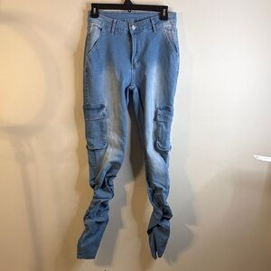 SHEIN Denim Blue Skinny Cargo Stacked Jeans Size 30 #407